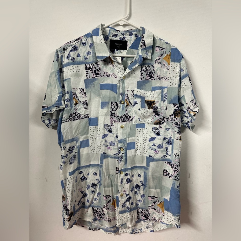 NWT Rolla's Patchwork Short Sleeve Hawaiian Camp Shirt Men's Size S White